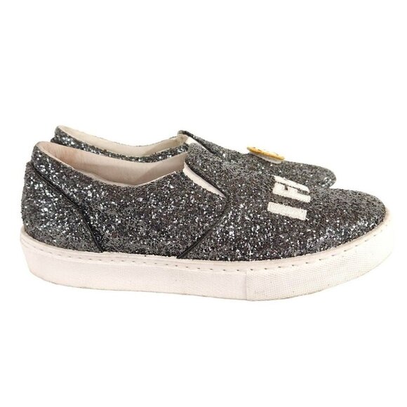 Chiara Ferragni I Feel Flat Glittered Emoji Sneakers 39 9 Silver - Picture 4 of 10